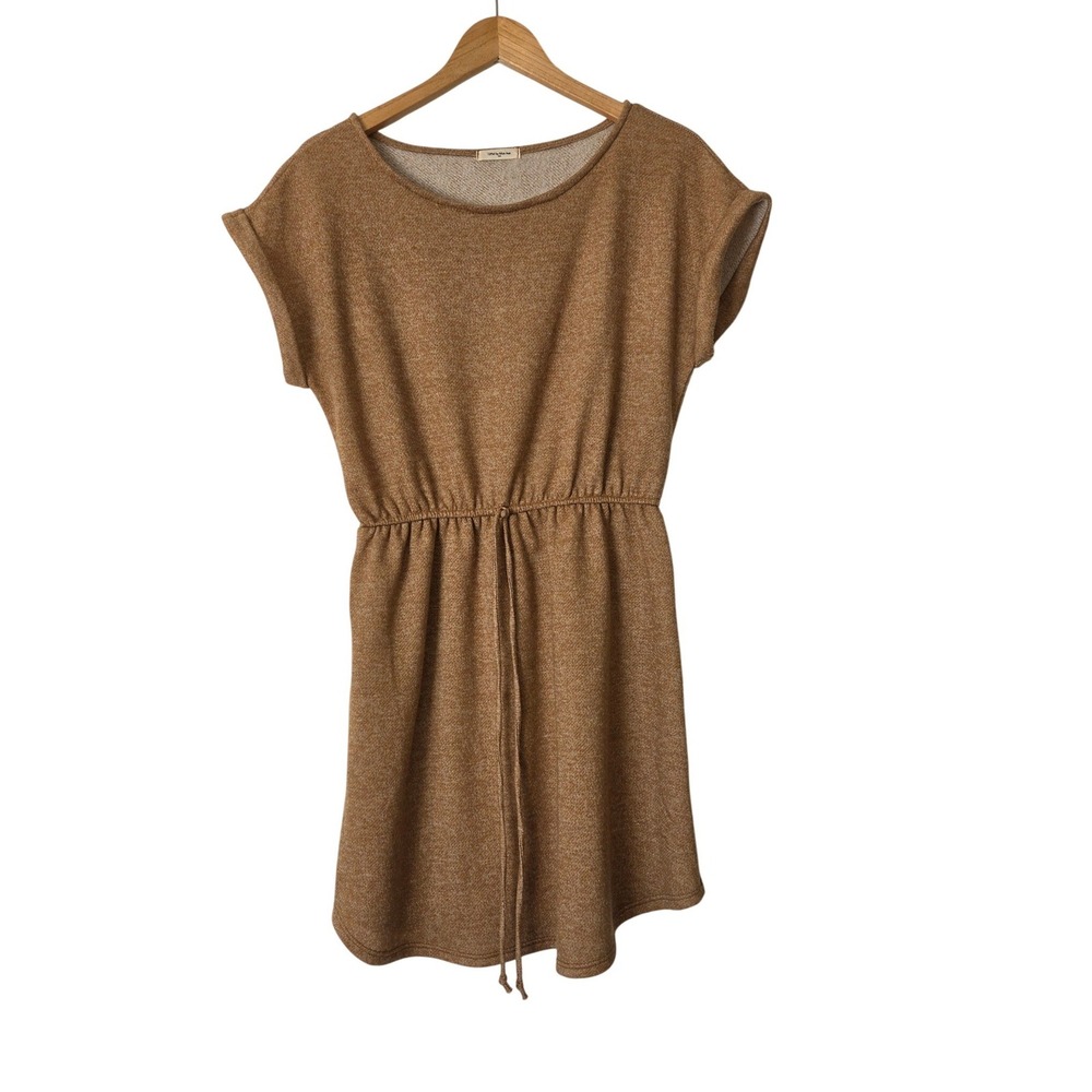 12PM by Mon Ami Heathered Tan Drawstring Waist Dress Size L USA Lagenlook